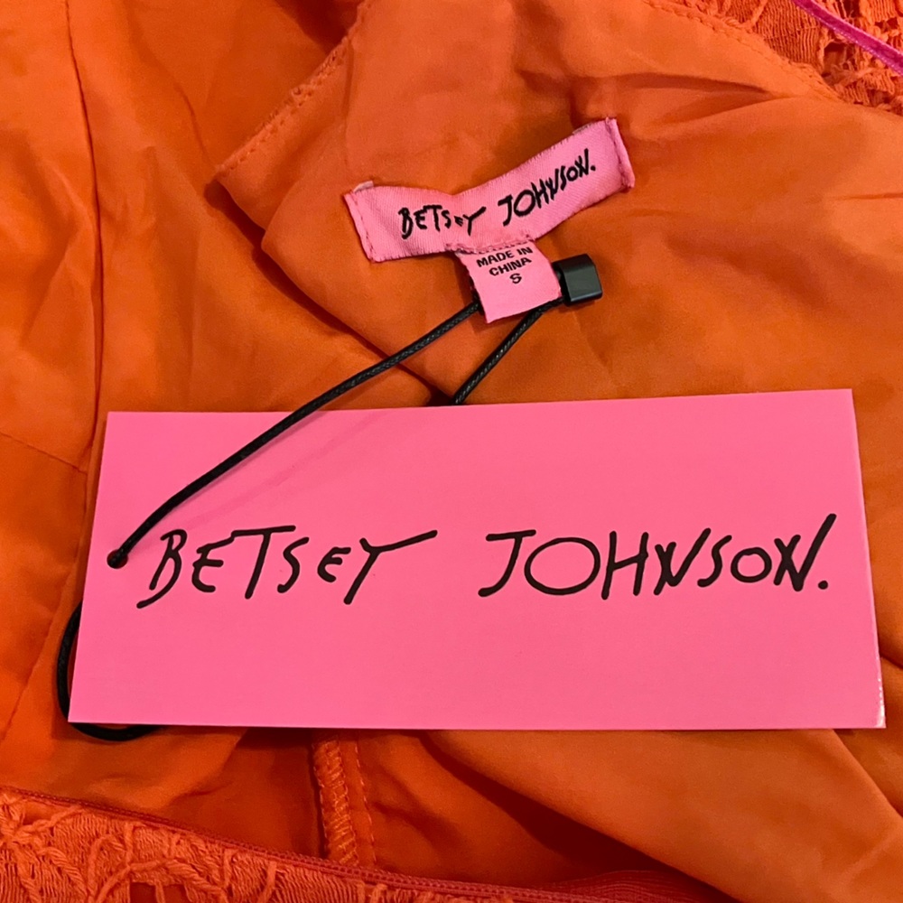 NWT Betsey Johnson Crochet Lace Ruffle Hem Mini Dress in Spicy Orange Sz S. - Picture 12 of 13